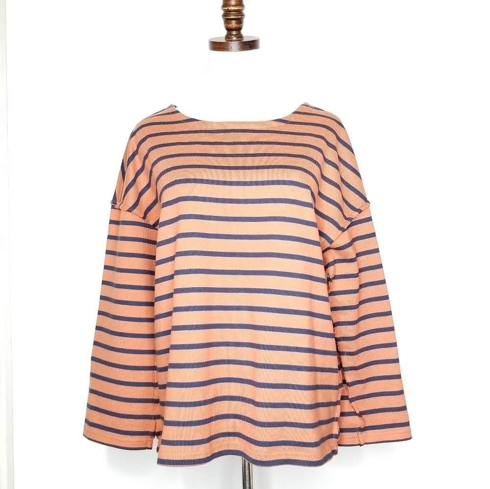 Madewell Women's Orange Blue Scoop Neck Longsleeve Shirt, Large